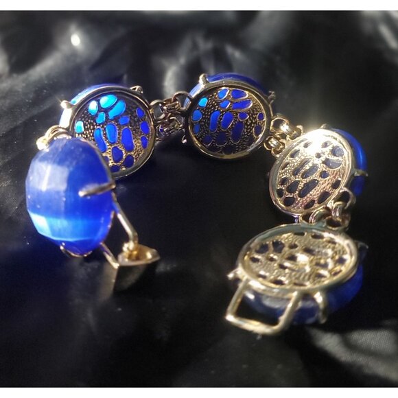 Signed Kendra Scott Bracelet Retired Cassie Cobalt Blue Large Cat's Eye Elegance - Picture 7 of 10